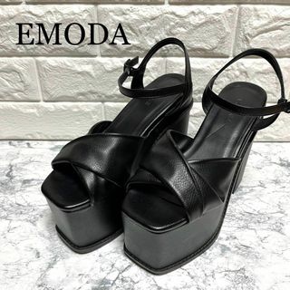 エモダ(EMODA)の美品 EMODA エモダ 厚底 スクエアバルキーヒールサンダル ブラック L(ハイヒール/パンプス)