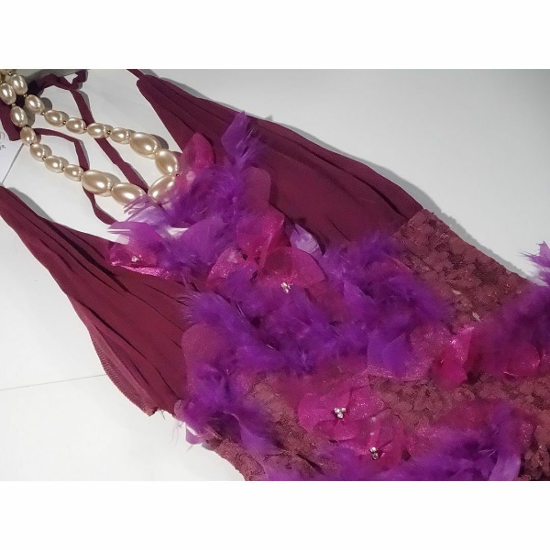 ★送料無料★M（9号）★フェザー使いのプリーツドレス(DRN0110) レディースのフォーマル/ドレス(ロングドレス)の商品写真