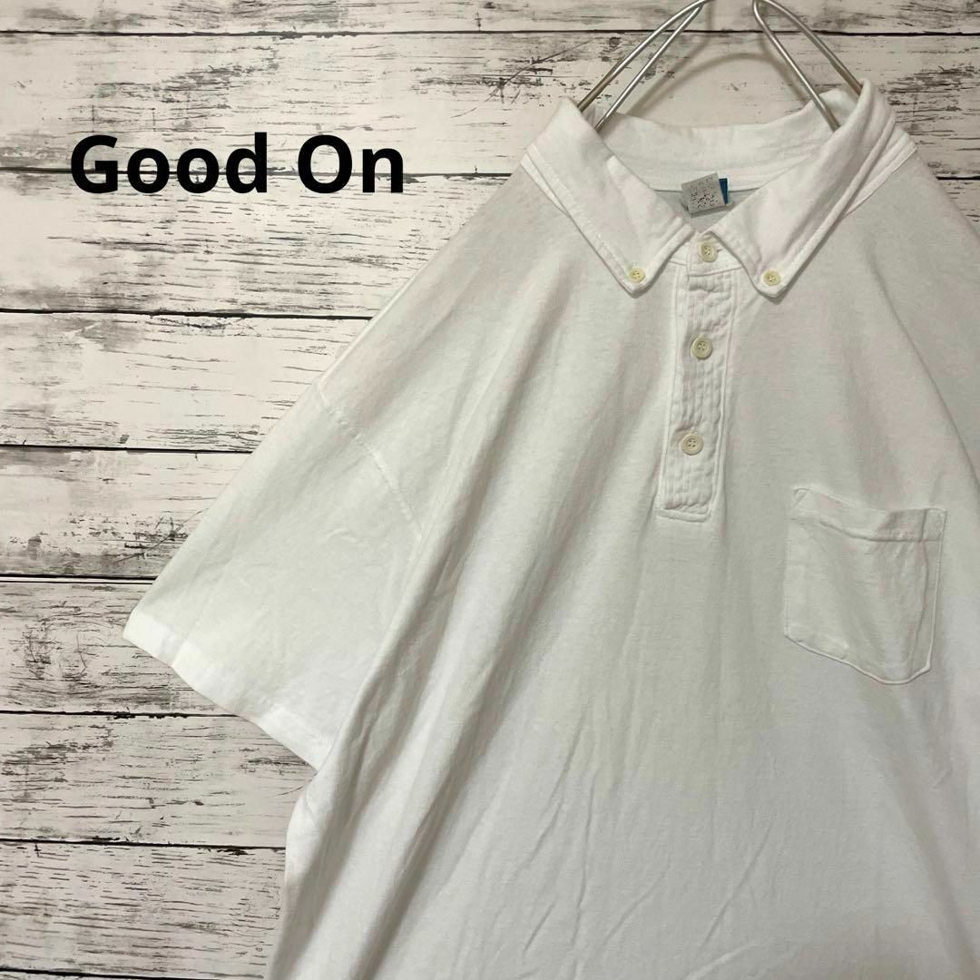 Good On(グッドオン)のGood On ポロシャツ ボタンダウン 白 XL シンプル 定番 無地 古着 メンズのトップス(ポロシャツ)の商品写真
