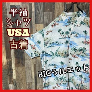 柄シャツ アロハ 2XL ベージュ メンズ 総柄 シャツ 古着 90s 半袖(シャツ)