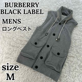 BURBERRY BLACK LABEL - バーバリーブラックレーベル メンズ ロングベスト フード付き ホース刺繍ロゴ M