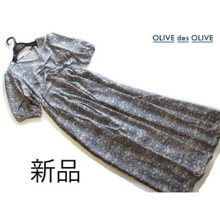 オリーブデオリーブ(OLIVEdesOLIVE)の新品OLIVE des OLIVE 更紗柄シャーリングVネックワンピース/BL(ロングワンピース/マキシワンピース)