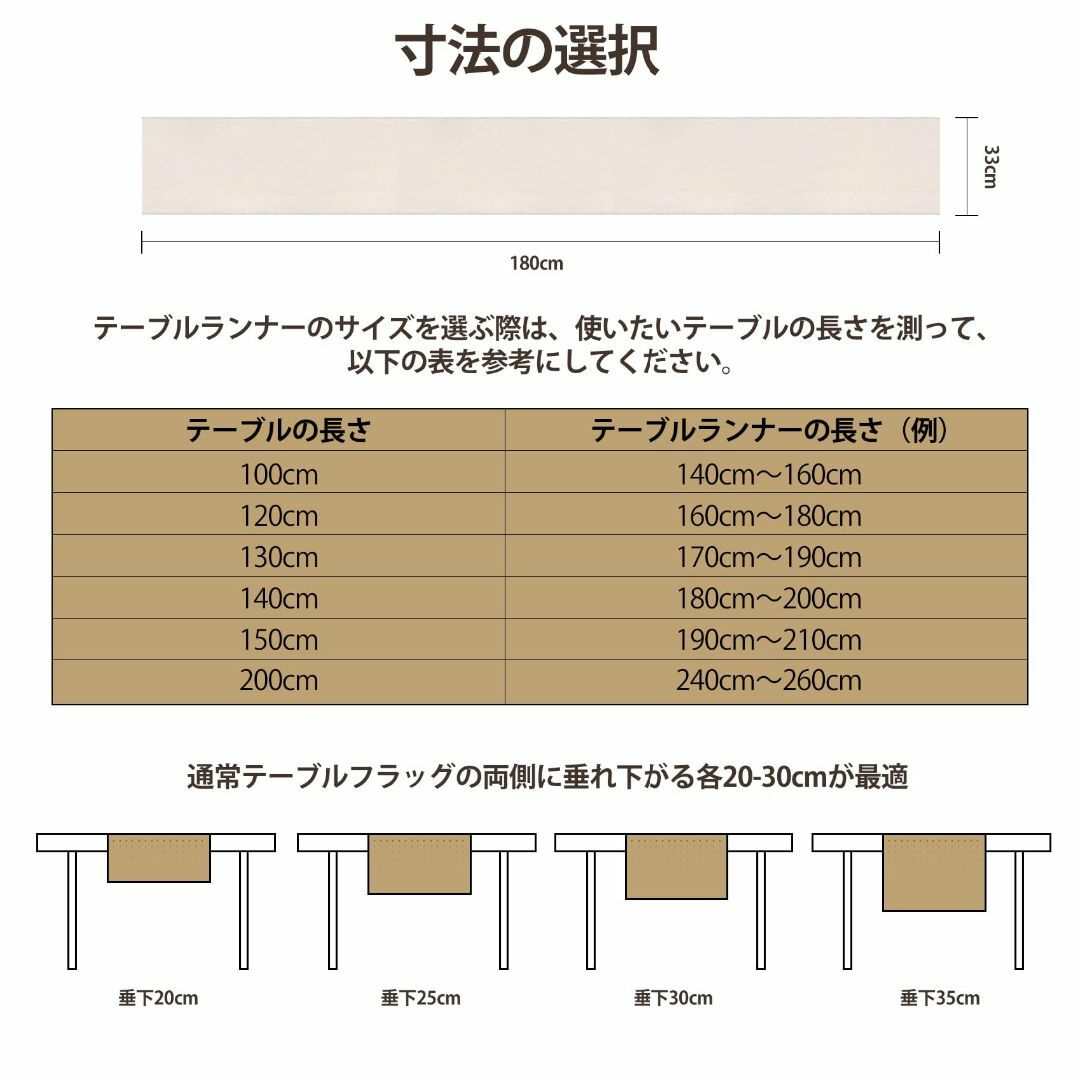 Kailund テーブルランナー 撥水 テーブルセンター 33ｘ180cm 無地 インテリア/住まい/日用品のキッチン/食器(その他)の商品写真