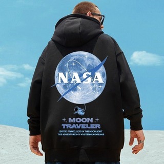 パーカー 地球 NASA オーバーサイズ バックプリント 裏起毛 ブラック XL(パーカー)