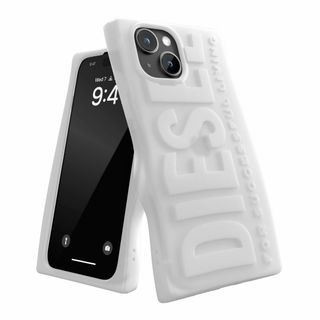 【色: ホワイト】DIESEL iPhone15ケース ロゴ シリコンケース ク(その他)