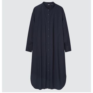 ユニクロ(UNIQLO)のユニクロ　コットンギャザーロングシャツワンピース(長袖)(ロングワンピース/マキシワンピース)