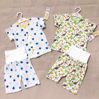 90cm 本体綿100%腹巻き付き男の子パジャマ　二枚セット　新品(パジャマ)