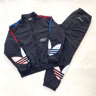 希少 3XL adidas トリコロール セットアップ トラックスーツ ブラック