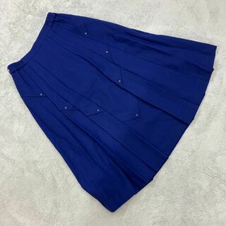 ひざ丈スカート ブルー フレア ウエストゴム入り Lサイズ 日本製 レディース(ひざ丈スカート)