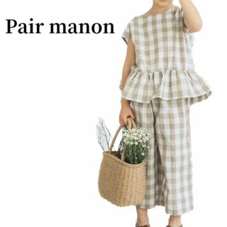 ペアマノン(pairmanon)のpairmanonペアマノンペプラムブラウス7分丈パンツセットアップギンガム(ブラウス)