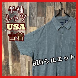 チェック グレー 2XL メンズ ゆるだぼ シャツ USA古着 90s 半袖(シャツ)