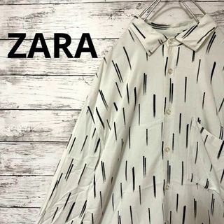 ZARA - ZARA 総柄レーヨンシャツ 柄シャツ モノトーン モード 白 黒 お洒落