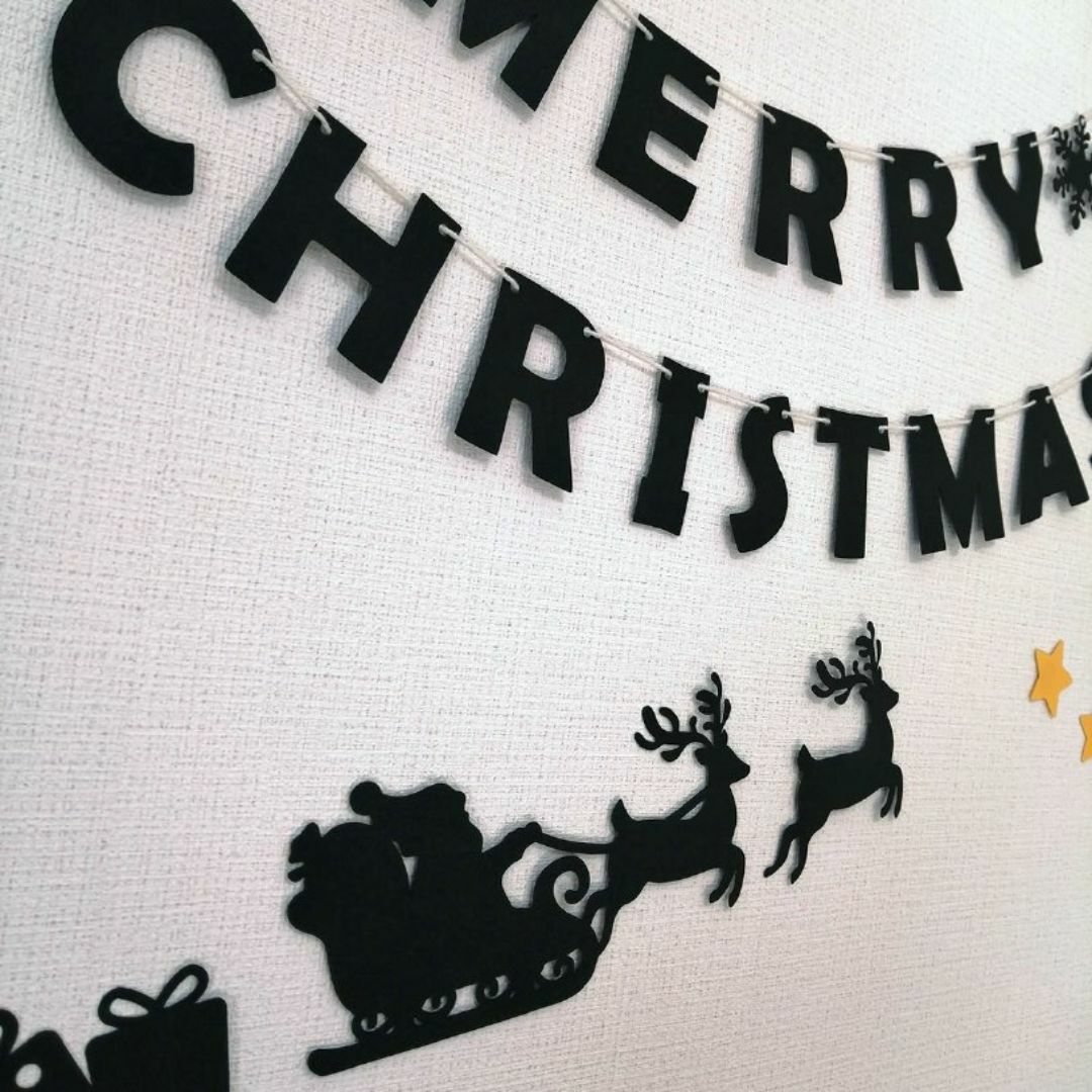 ガーランド クリスマス サンタ シルエット トナカイ 壁面飾り #JP12 インテリア/住まい/日用品のインテリア小物(ウェルカムボード)の商品写真