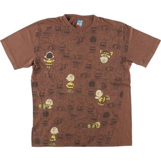 古着 SNOOPY スヌーピー チャーリーブラウン 大判プリント キャラクタープリントTシャツ メンズM /eaa442926(Tシャツ/カットソー(半袖/袖なし))