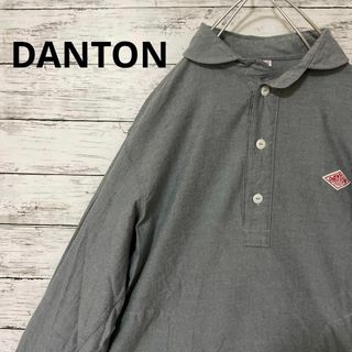 DANTON - DANTON 染めビエラ起毛 丸襟プルオーバーシャツ グレー ロゴ 人気 定番