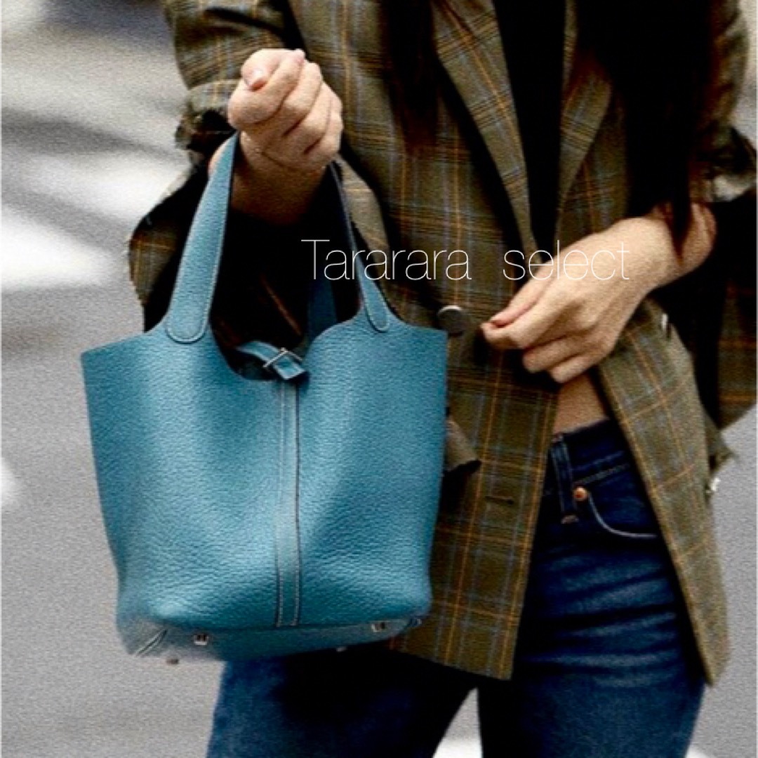 ●leather bucket bag ブルー M●本革 レディースのバッグ(トートバッグ)の商品写真