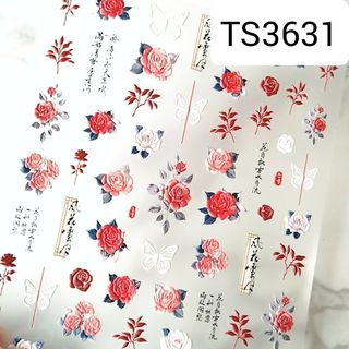 TS3631  5D立体 薔薇と蝶々　ネイルシール(ネイル用品)