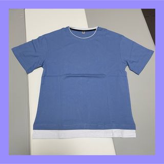 Tシャツ 青 メンズ 半袖 シンプル 無地 お洒落 重ね着風 ゆったり 春 夏(Tシャツ(半袖/袖なし))