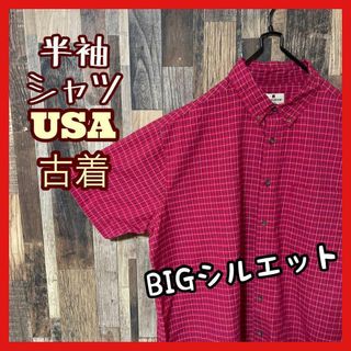 ボタンダウン チェック メンズ レッド 2XL シャツ USA古着 90s 半袖(シャツ)