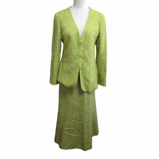 ユキコハナイ(Yukiko Hanai)のユキコハナイ 美品 ツイードセットアップ スカートスーツ 黄緑 約L IBO50(スーツ)