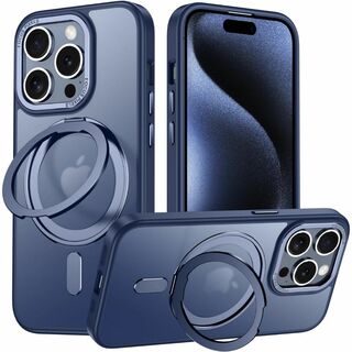 【色: ブルー】MagSafe対応 iPhone 13ケース 360°回転スタン(その他)