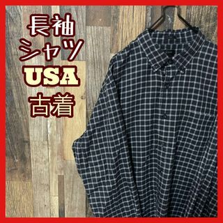 メンズ チェック L ボタンダウン ブラック シャツ USA古着 90s 長袖(シャツ)