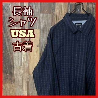 チェック メンズ ネイビー L 総柄 シャツ USA古着 90s 長袖(シャツ)