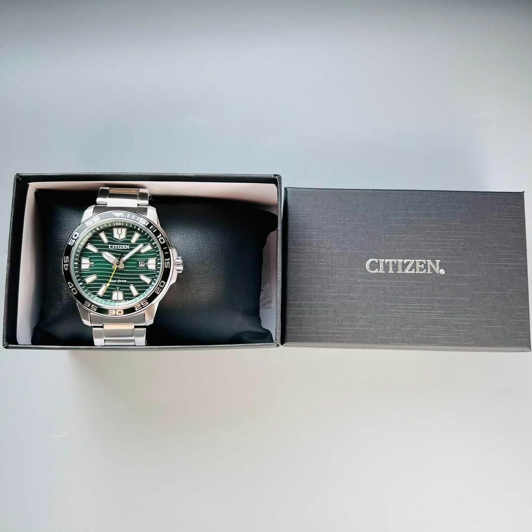 CITIZEN(シチズン)のシチズン展示品 腕時計メンズ エコドライブ グリーン シルバー ソーラー 海外品 メンズの時計(腕時計(アナログ))の商品写真