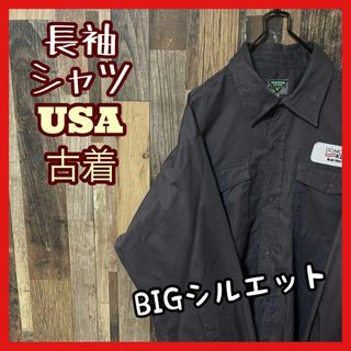 メンズ グレー オーバーサイズ XL ワーク シャツ USA古着 90s 長袖(シャツ)