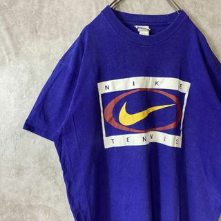 ナイキ(NIKE)の【希少XL、銀タグ、ビッグプリントロゴ】NIKEテニスロゴ古着Tシャツ90s青(Tシャツ/カットソー(半袖/袖なし))