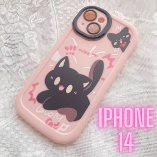 黒猫　かわいい　イラスト　ピンク　iPhone14 スマホケース　カバー(iPhoneケース)