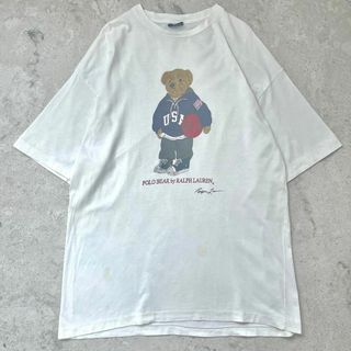 【ポロベア】90s ポロラルフローレン Lサイズ Tシャツ 白 くま熊アニマル(Tシャツ/カットソー(半袖/袖なし))