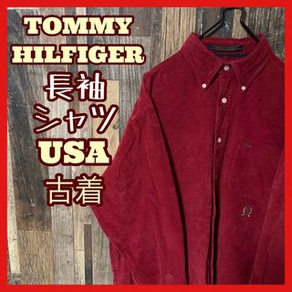 トミーヒルフィガー(TOMMY HILFIGER)のトミーヒルフィガー コーディロイ ボタンダウン メンズ M レッド シャツ 古着(シャツ)