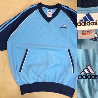 アディダス(adidas)の90s adidas 半袖 ジャケット L  tシャツ 水色 ネイビー ライン(その他)