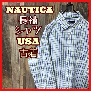 ノーティカ(NAUTICA)のノーティカ メンズ チェック M ホワイト シャツ USA古着 90s 長袖(シャツ)