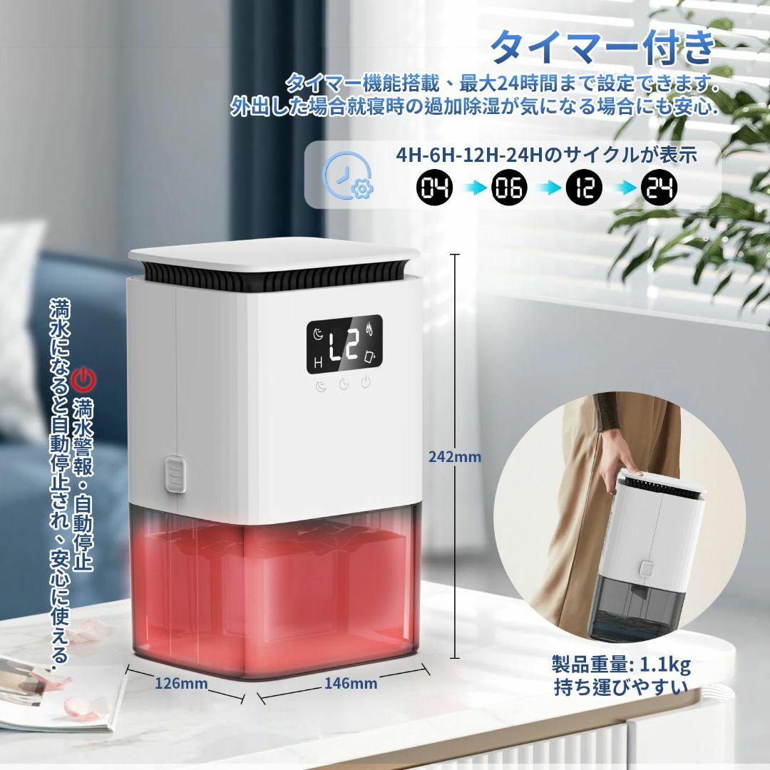 除湿機 小型 2024新登場 梅雨対策衣類乾燥機 1200ML 除湿器 ぺルチェ スマホ/家電/カメラの冷暖房/空調(その他)の商品写真