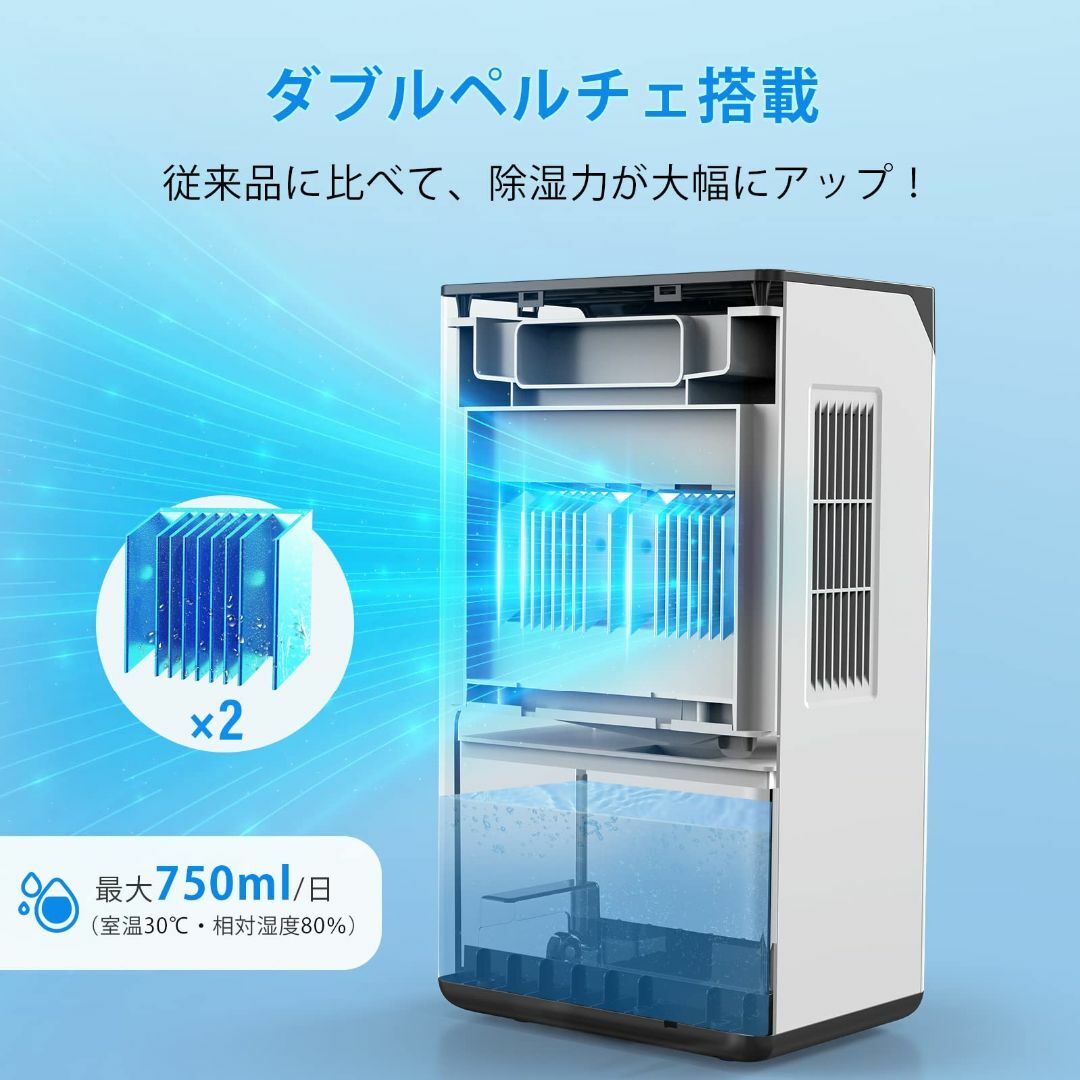 Hysure 除湿機 小型 大容量 2000ml 連続排水＆遠隔操作&風量切替  スマホ/家電/カメラの冷暖房/空調(その他)の商品写真