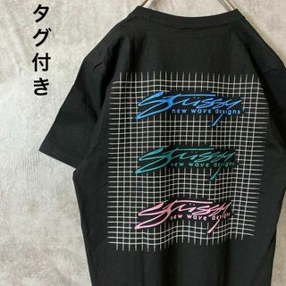 ステューシー(STUSSY)の【タグ付き、バックプリントTシャツ】stussyビックロゴ黒ストリート半袖M(Tシャツ/カットソー(半袖/袖なし))