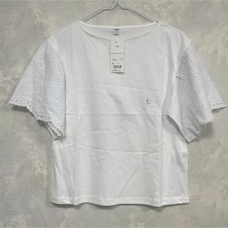 ユニクロ(UNIQLO)の【新品】UNIQLO UNIQLO レース スリーブT ホワイト 白 夏 S(Tシャツ(半袖/袖なし))