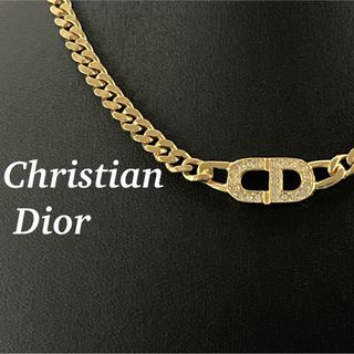 クリスチャンディオール(Christian Dior)のChristian Dior  ラインストーンネックレス CDロゴ ゴールド(ネックレス)