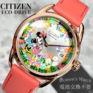 シチズン(CITIZEN)の新品CITIZEN ディズニー腕時計 レディース女性ミニーマウス革ベルトかわいい(腕時計)