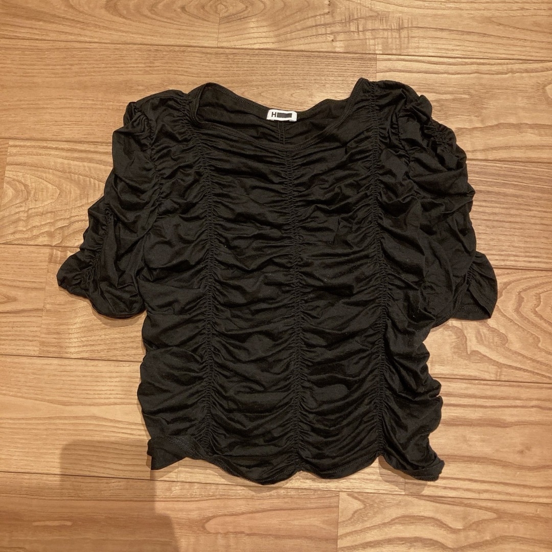 ＜H＞COTTON SHIRRING PULLOVER TOP/トップス　黒 レディースのトップス(カットソー(半袖/袖なし))の商品写真