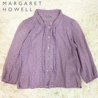 マーガレットハウエル(MARGARET HOWELL)のマーガレットハウエル　シャツ　ブラウス　ボウタイ　パープル　L(シャツ/ブラウス(長袖/七分))