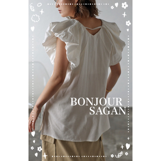 ボンジュールサガン(BONJOUR SAGAN)のBonjour sagan  リネンタッチタックボリュームスリーブブラウス　白(シャツ/ブラウス(半袖/袖なし))