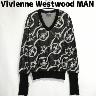 ヴィヴィアンウエストウッド(Vivienne Westwood)のヴィヴィアンウエストウッドマン ニット オーブロゴ 総柄 セーター ブラック S(ニット/セーター)