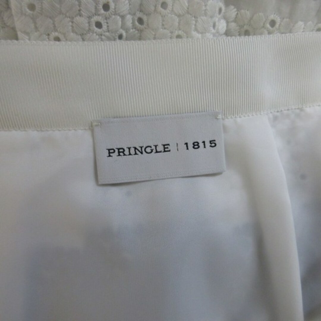 Pringle(プリングル)のプリングル フレアスカート ギャザー ボーダー 白 紺 約L ■GY31 レディースのスカート(ひざ丈スカート)の商品写真