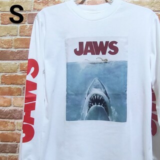 【新品】JAWS ジョーズ Tシャツ ロンT S 長袖 ホワイト ビッグプリント(Tシャツ/カットソー(七分/長袖))