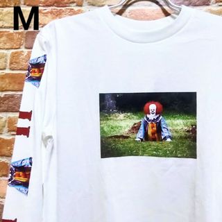 【新品】映画  イット Tシャツ ロンT M ホワイト 白 ホラー映画 ピエロ(Tシャツ/カットソー(七分/長袖))