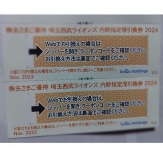 サイタマセイブライオンズ(埼玉西武ライオンズ)の西武株主優待･埼玉西武ライオンズ内野指定席引換券２枚(ベルーナドーム)(その他)