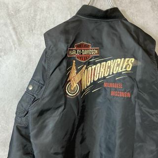 ハーレーダビッドソン(Harley Davidson)の【背面ビッグ刺繍ロゴ、usa製】ハーレーダビッドソン古着フライトジャケットM黒(その他)